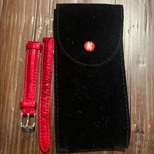 Michele Red size 12 Watch Strap with Black Velvet Pouch